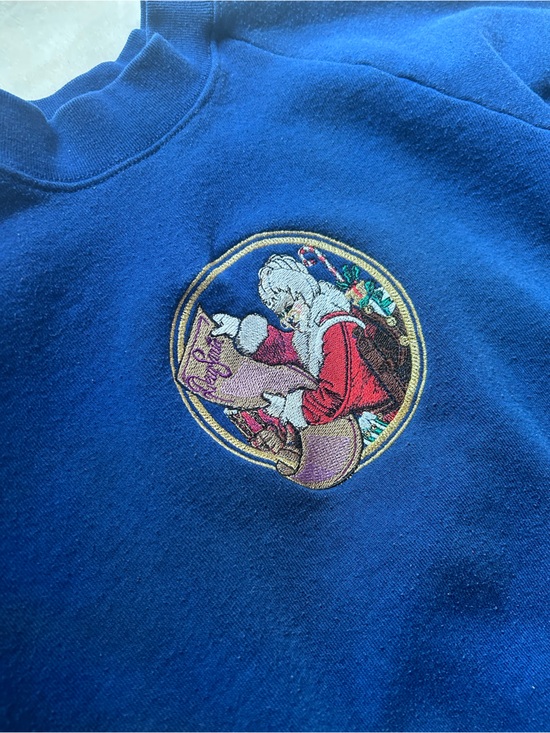 Fruit of the Loom Other - 1990s Vintage Fruit of the Loom Blue Sweatshirt with Dear Santa Embroidery